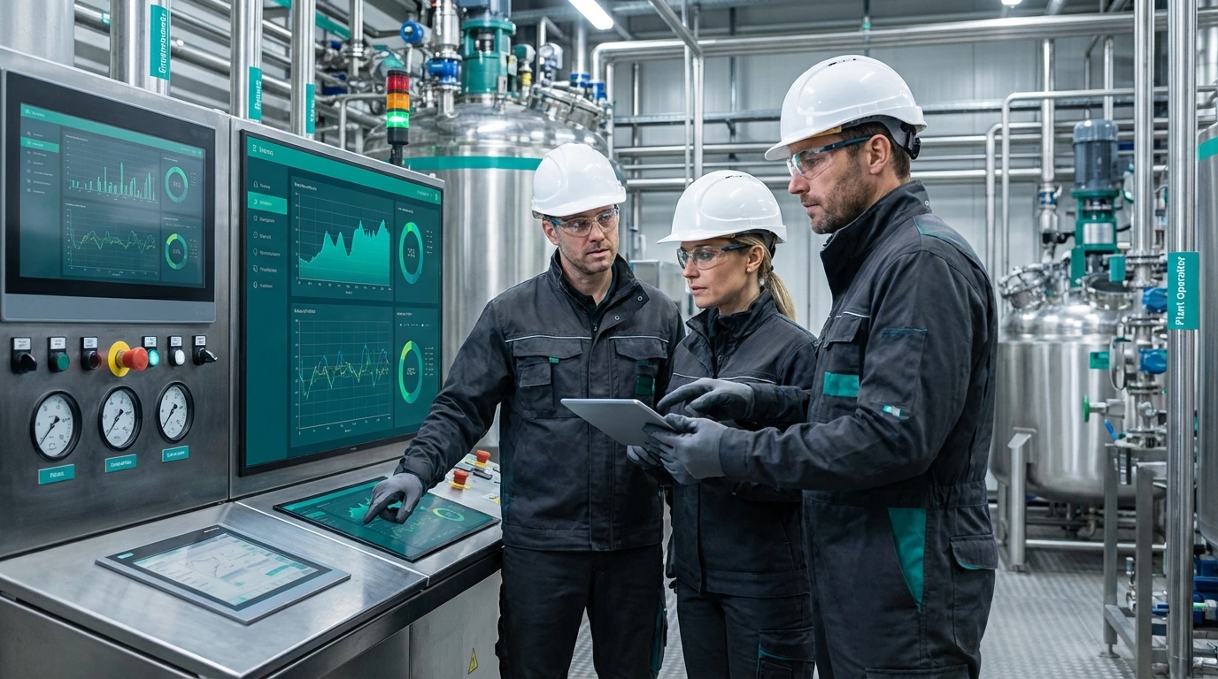 IGPL engineers and operators reviewing live process data on the plant floor